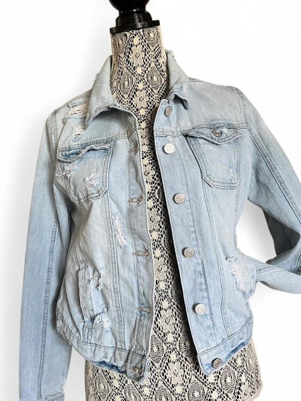 refuge Light Blue Distressed Denim Jacket